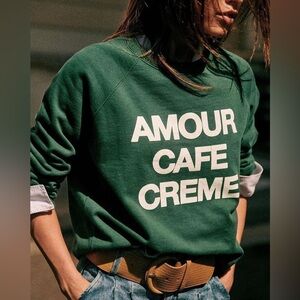 NWT Sézane Amour Café Crème Organic Cotton Sweatshirt in Bottle Green